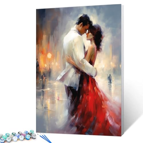 Tucocoo Street Couple Paint by Number for Adults, DIY Digital Oil Painting Kits on Canvas with Brushes and Acrylic Pigment, Abstract Romantic Lover Picture for Home Decor 16x20 inches (Frameless)
