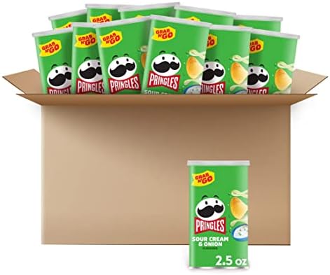 Pringles Potato Crisps Chips, Lunch Snacks, Office and Kids Snacks, Grab N' Go, Sour Cream and Onion (12 Cans)