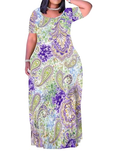 Image of PinkPatty Plus Size Maxi Dress for Curvy Women Crew Neck Long Sleeves Casual Dress Vacation Sundresses with Pockets