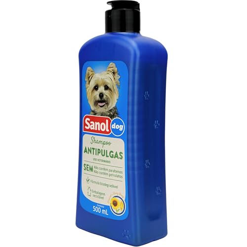 Sanol Dog Shampoo De Pêlos Para Cães Antipulgas 500 Ml Azul