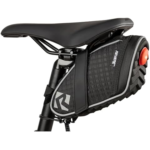 Revere Ultimate Cycling Saddle Bag for Mountain and Road Bikes - Sleek Black Design with Included Accessories: 2 Tire Levers and Rear Taillight for Safety and Convenience Cover