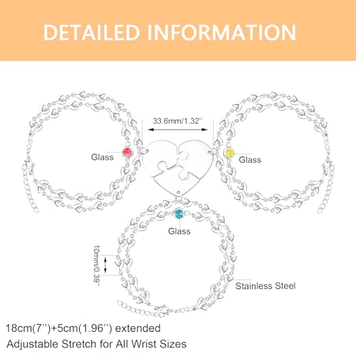 Image of 3PCS Love Heart Chain Bracelet Set for Women Graduation Gift Heart Puzzle Friendship Bracelet Personalized Name 3 Bracelets Customized Best Friends Family Love Jewelry SA4886