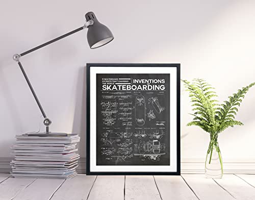 Skateboarding Art Print - Invention Of Skateboarding Wall Art Skateboard Accessories Decor Skater Gift Men & Women College Student Boarding Arts Skate Style Artwork (8 X 10, Chalkboard Black) #TOP4