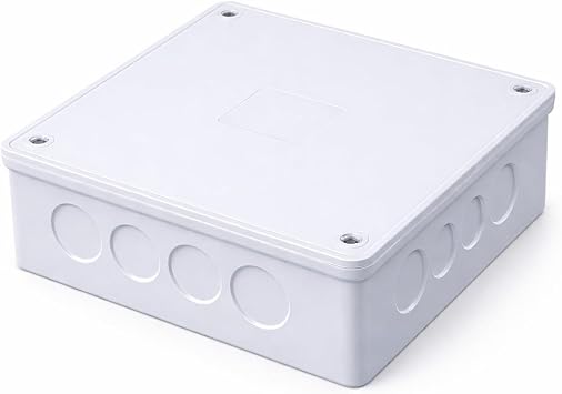 6" x 6" x 3" White PVC Junction Box Heavy-Duty Plastic Electrical Conduit Box with Pre-Molded 3/4" & 1" Knockouts, Snap-Off Cover & Metal Lid Screws Included