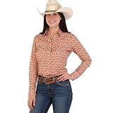 Women's Western Snap-Front Shirt, Orange Print, Long...