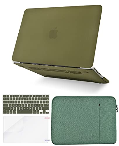 KECC Compatible with MacBook Pro 13 inch Case 2016-2020 Release A2338 M1 A2289 A2251 Touch Bar Plastic Hard Shell + Keyboard Cover + Sleeve + Screen Protector (Matte Olive Green)