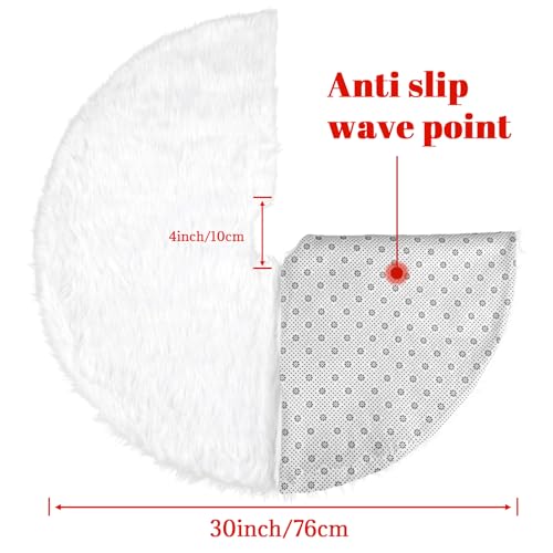 30 Inch Faux Fur Christmas Tree Skirt Soft Snow White Plush Tree Mat Christmas Decorations Fluffy Tree Skirts Xmas Holiday Party Indoor Decorations