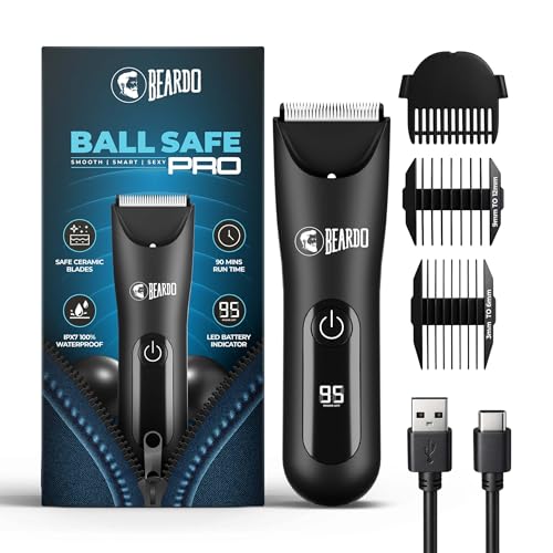 Image of BEARDO Ball Safe Pro Trimmer For Men|Fast Charging Trimmer For Private Parts, Beard, Body| Body Grooming Kit - No Nicks Or Cuts, Powerful Motor, Type C, Fast Charging, 90-Min Runtime,Black