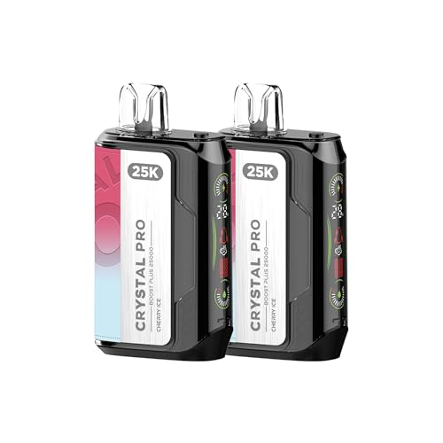 Crystal Pro 25000 Boast Plus 2 In 1 Mode, Adjustable Airflow, 900mah Rechargeable Battery, Type-C, Design And Build, 2ml Cartridge No Nicotine, Pack of 2, (Cherry Ice)