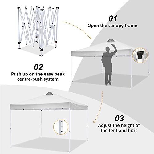 10X10 Pop Up Canopy Outside Canopy With Adjustable Leg Heights,Easy Setup Instant Outdoor Canopy Tents With Vented Top For Parties,Waterproof Anti-Uv Silver Coated Oxford Canopy Top Carry Bag,White #TOP6