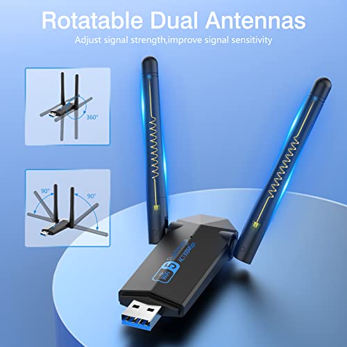 USB WiFi Adapter, ElecMoga 1300Mbps WiFi Dongle USB 3.0 Dual Band 5G/2.4G Wireless Network Adapter for Desktop Laptop PC, Dual 5dBi Antennas, Supports Windows 11/10/8.1/8/7, Mac OS 10.9-10.15 by ElecMoga - Image 4