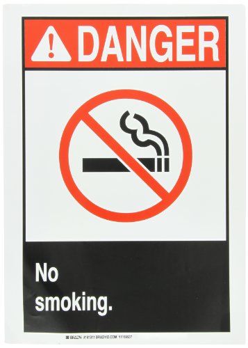 Danger interdiction de fumer Brady B946 plaque rouge et blanc 14x10 cm lot de 20