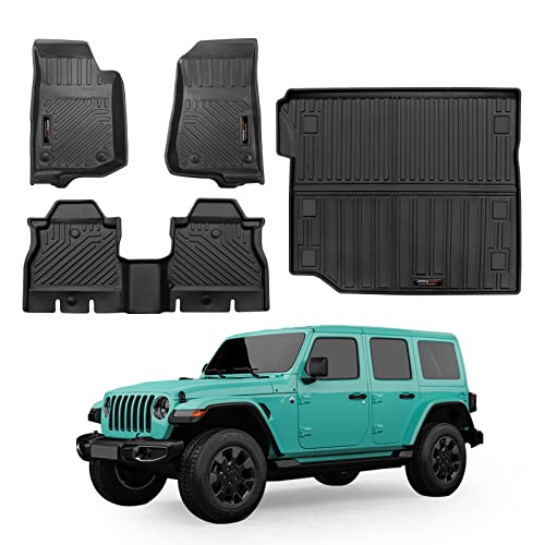 Jdeymat Custom Fit Floor Mats & Cargo Liner Compatible for 2018-2024 2025 Jeep Wrangler JL 4 Door Accessories All Weather TPE Rubber Black (Not Fit JK or 4XE)
