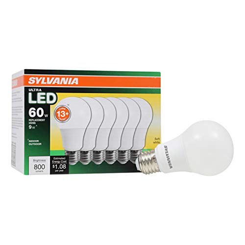 SYLVANIA Ultra 6-Pack 9W (60 Watt Equivalent) Soft WhiteDimmable A19 LED Light Fixture Light Bulbs
