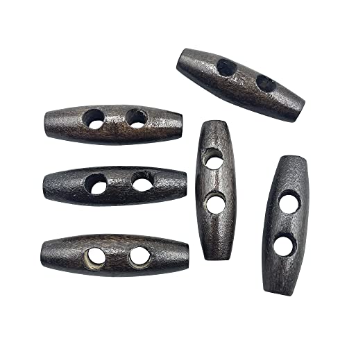 2 Holes Wooden Buttons Horn Toggle Sewing Buttons Horn Tooth Shape Knitting Accessory for Coat Jacket Sewing Craft DIY 40mm (Dark Coffee) PT2107