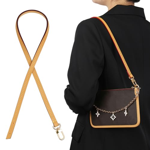Image of Genuine Vachetta Leather Strap for Bag,Shoulder Purse Strap Replacement Fit for Pochette Accessoires (Beeswax-Width:0.39in&Length:25.6in,Single Buckle)