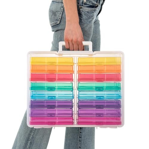 CraftGenes Photo Storage Box, Colorful 16 inner 4''×6'' Craft Organizers and Storage with Handle for Photos, Pictures, Craft, Sewing Supplies, Card Organizer&Sticker Storage