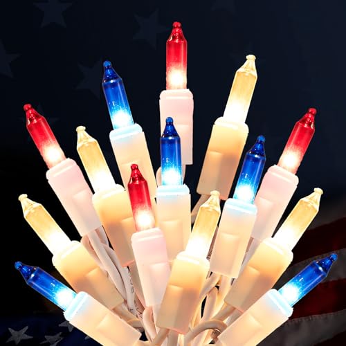 Christmas Lights,100 Count Red White and Blue Mini String Lights with White Wire,4th of July Patriotic Decorations Lights 21ft UL Certified Tree String Lights for Indoor Outdoor Christmas Decoration