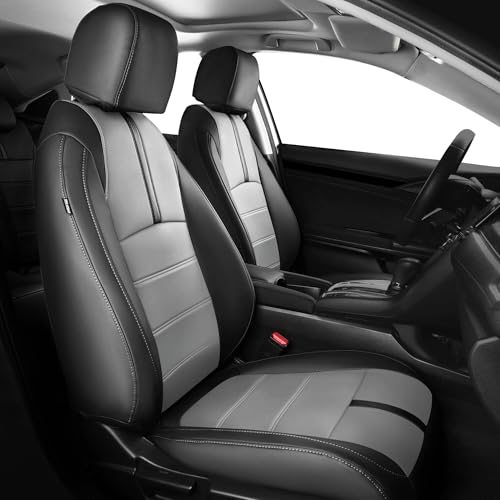 FEINEPRO Leather Seat Covers for Honda Civic Sedan EX-L, EX-T, EX, Touring, Sport 2016-2021, Car Seats Cover Full Set Waterproof Black Grey (60/40 Split Seatback-with Rear Armrest)