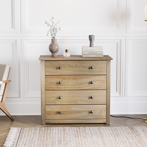 Vida Designs Panama 4 Drawer Chest Solid Pine Wood, Bedroom furniture, Waxed Oak Finish - Image 2