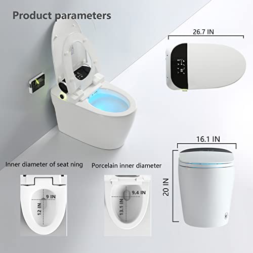 Smart Toilet One Piece Toilet For Bathroom, Smart Bidet Toilets With Heated Seat Auto Open/Close Warm Water Dry Flush Toilet, Multi Function Remote Control (Multi-B White) #TOP5