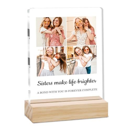 Image of Giftplease Customized Photo Frame with Text & Wooden Stand | Personalised Printed Photo Frame Gift for Sister | Birthday, Tabletop D cor | Customized Photo Gift (6x8 Inches) SIS 06