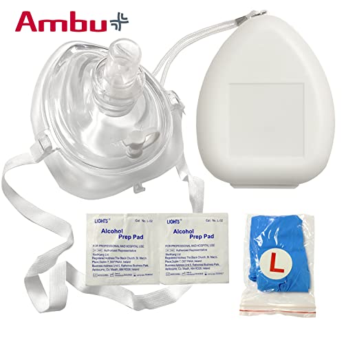 Ambu Cpr Mask Kit, Pocket Resuscitator, Hard Case With O2 Inlet, Head Strap, Gloves And Wipes (5) #TOP1