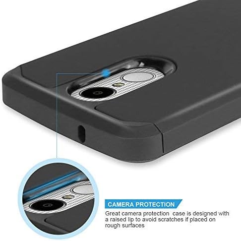 TJS Case for LG Aristo 2/Aristo 2 Plus/Aristo 3/Aristo 3 Plus/Tribute Dynasty/Tribute Empire/Fortune 2/Rebel 3 LTE [Full Coverage Tempered Glass Screen Protector] Hybrid Armor Phone Cover (Black)
