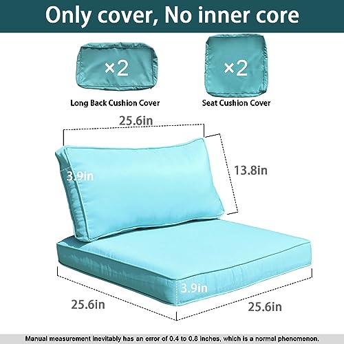 FKSLIFE Patio Cushion Covers Replacement,Patio Seat Cushion Covers,Washable Slip Covers Replacement, 2 Seat Cushion Covers,2 back cushion Covers (25.6×25.6×3.94inches, Cyan)