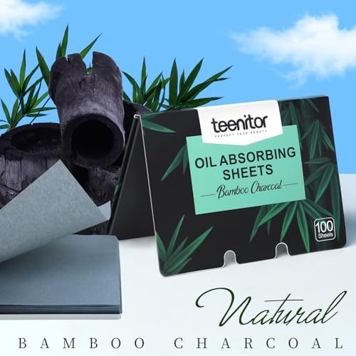 teenitor 400 counts oil blotting papers for face bamboo charcoal oil absorbing sheets for oily skin oil blotting sheets for face oil absorbent pads blotter paper oil face wipes large 10cmx7cm