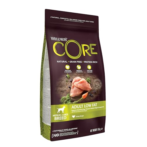 Wellness CORE Adult Low Fat, 1.8kg, Turkey, Dry Dog Food for Medium to Large Breeds, Grain-Free, High Meat Content, Protein-Rich, Low in Fat, Supports Healthy Weight Management