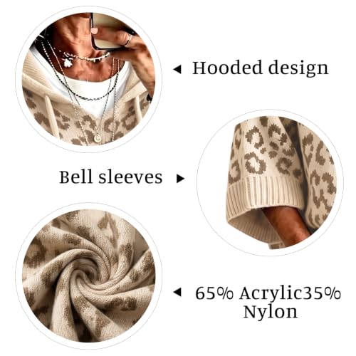 Sweaters for Women Leopard Print Hooded Sweaters 3/4 Sleeve Knit Pullover - image 6