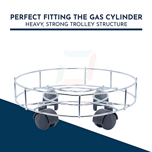 Image of Premium Stainless Steel LPG Gas Cylinder Trolley with Heavy Duty PVC Black Wheels for Home Cylinder (1 PC)