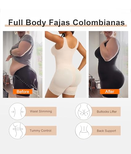 Image of SHAPERX Women's Fajas Colombianas Tummy Control Shapewear Postpartum Full Body Shaper Butt Lifter Bodysuit