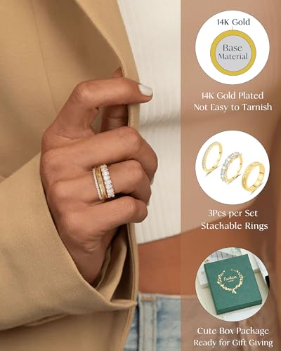 funeia stackable gold rings for women non tarnish chunky 14k gold plated rings that don39t tarnish engagement cubic zirconia ring set stack dainty pinky wedding bands thumb rings gold jewelry size 6-11