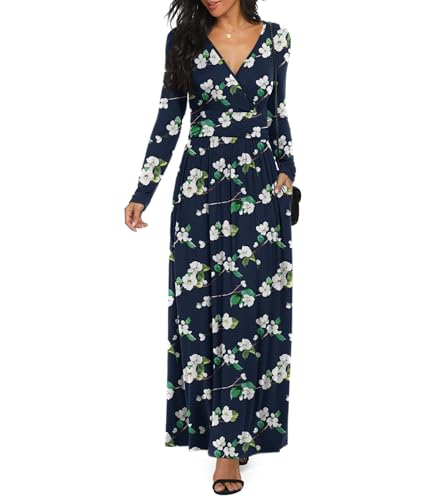 Image of LILBETTER Women Long Sleeve Deep V Neck Loose Plain Long Maxi Casual Dress