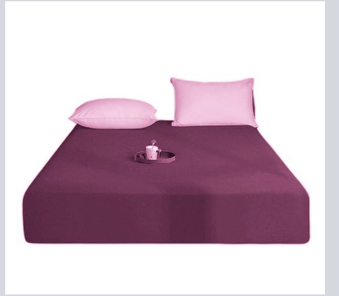 Queens Land Home Plum Extra Deep 16"(40Cm) Non Iron Percale Plain Pollycotton Fitted Sheet-(Double, )