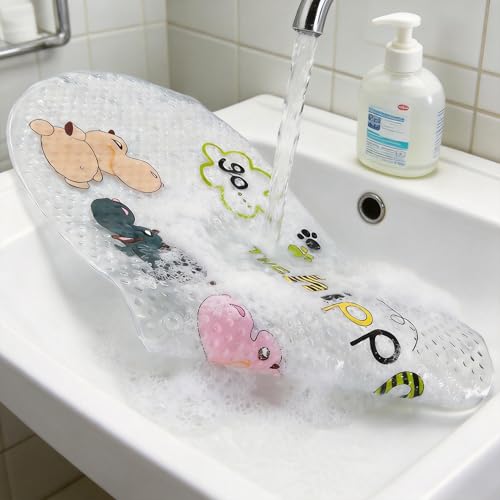 LLRY Badewannenmatte Wanneneinlage Oval – rutschfeste Antirutschmatte mit Saugnäpfen, Badematte 39x69cm für Badezimmer, Dusche & Badewanne, Motiv: Nilpferd