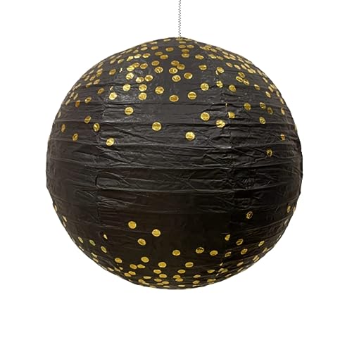 Image of Wanna Party Black Gold Party Decorations 12 inch Round Chinese Paper Lanterns,Black with golden polka dots Paper Lanterns Decorative for Wedding Graduation Anniversary Diwali Birthday Party