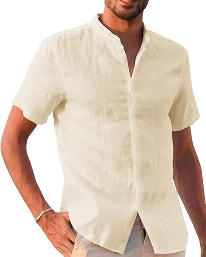 Runcati Leinenhemd Herren Sommer Kurzarm Freizeithemd Regular Fit Strandhemd Einfarbig Casual Shirts