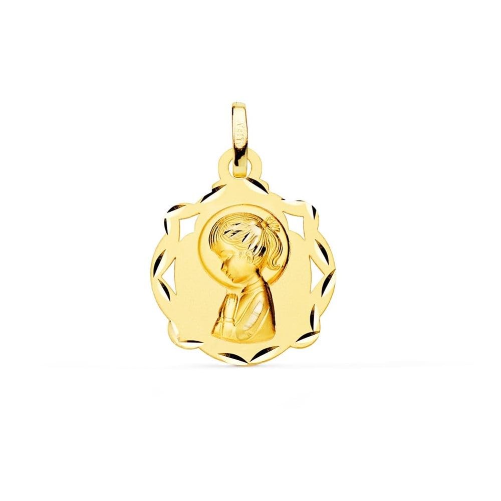 Medalla Virgen Niña Oro 18k colgante comunión niña 17mm joyería religiosa 2