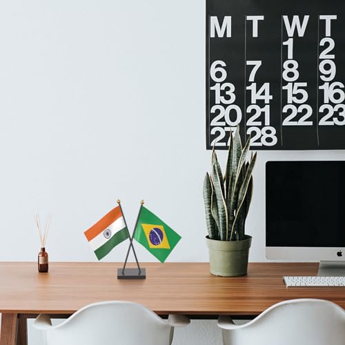 Image of The Flag Company Country Cross Table Desk Flags on Acrylic Base with Poles (Length: 10 inches) | Use for Home & Office,Conference (Brazil)