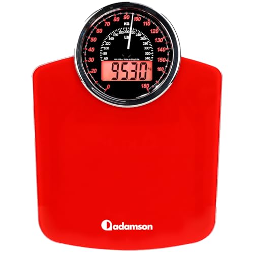 Adamson Bilancia Pesapersone Ibrida + Digitale & Analogica 2-in-1 - Fino a 180 kg - Ampio Display...