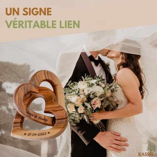 Cœurs Entrelacés en Bois d’Olivier 5 cm, Kassis