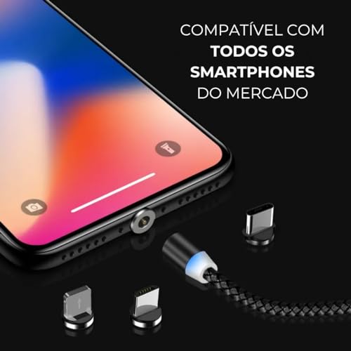 Cabo Carregador Magnético Imã Premium 3em1 led