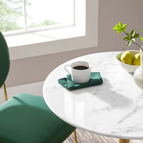 Image of Modway Lippa 28 inch Mid-Century Modern Dining Table with Round Top in Gold White