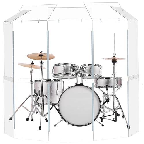 Portable Drum Shield. Converts to 2ftx6ft. Full-Length Stainless Steel Hinges. Drum Cage for Home, Church, Practice & Performances (5 panels with deflectors).