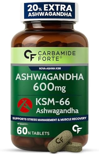 Carbamide Forte Ashwagandha KSM66 600mg - 60 Tablets I KSM 66 Ashwagandha Tablets for Men & Women | Supports Stress Management & Muscle Recovery