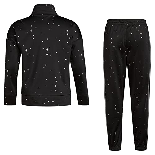 Adidas Girls Zip Front Classic Tricot Jacket And Joggers Set, Black With Silver, 6X #TOP4