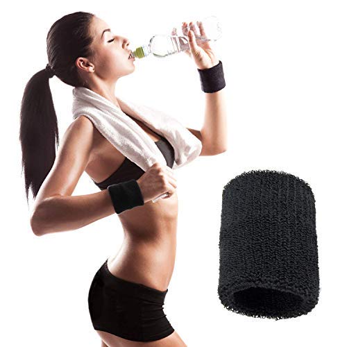 LHKJ 12 stuks absorberende zweetbanden, polsbanden voor tennis, basketbal, badminton, zwart